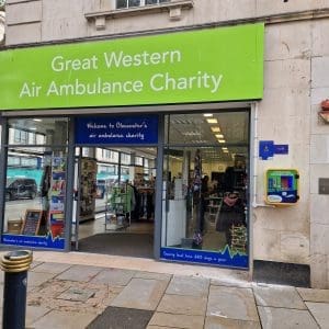 Location of the defib outside Great Western Air Ambulance Charity shop on Northgate Street.